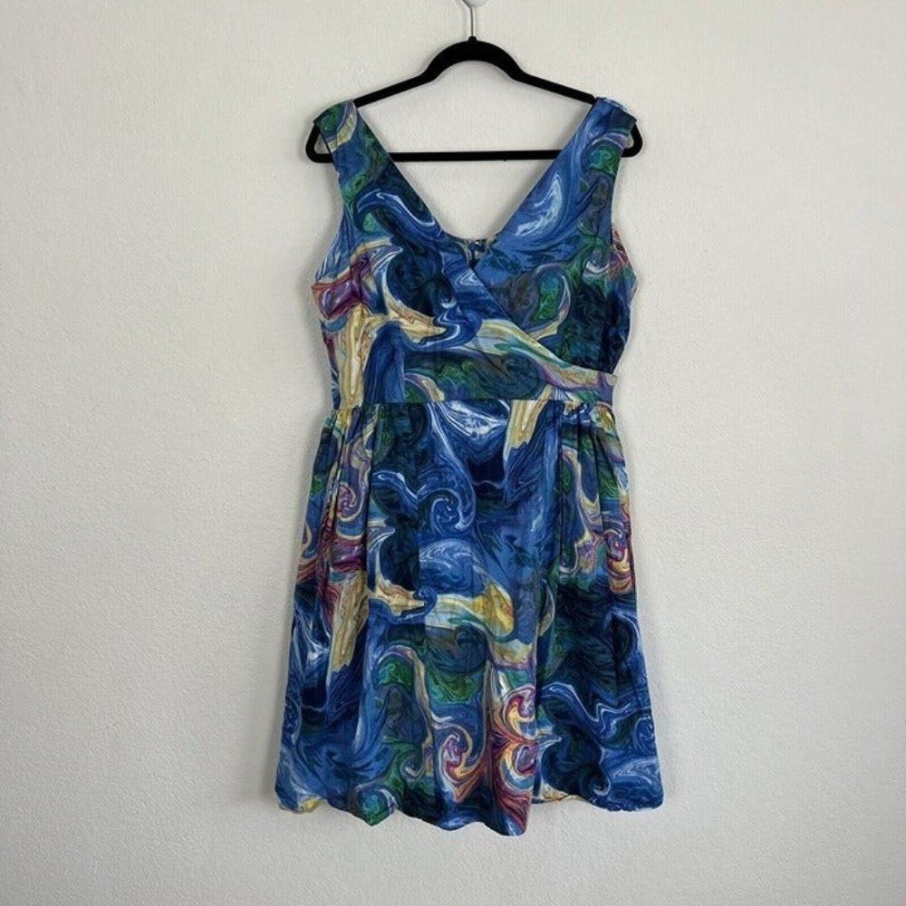 Modcloth Swirl Print Midi Dress - Blue and Green